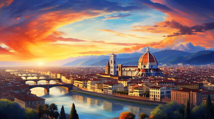 Florence sunset city skyline - obrazy, fototapety, plakaty