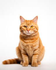 Obraz premium Orange cat looking at camera on white background