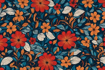 Elegance meets energy as interlocking flowers dance in a seamless pattern, capturing the spirit of retro aesthetics with vibrant primary color allure.