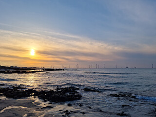 This is the sunset view of Gwakji Beach in Jeju Island.