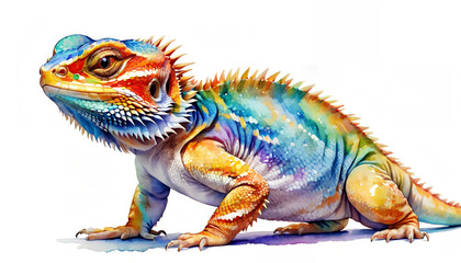 colorful watercolor bearded dragon - obrazy, fototapety, plakaty