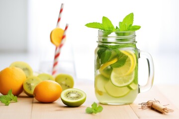 kiwi and cucumber infused detox water in a mason jar
