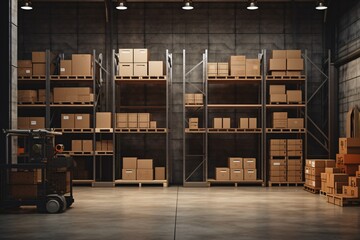 warehouse shelves with boxes