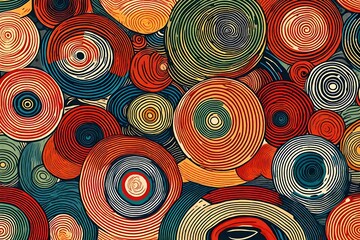 Playful and vibrant, an illustration features concentric circles in a retro-style print, creating a seamless pattern against a backdrop of trendy primary colors.