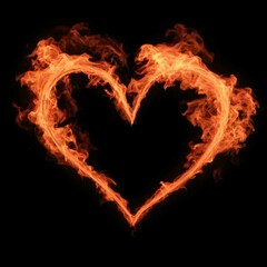 heart made of red smoke and fire on black background. - obrazy, fototapety, plakaty