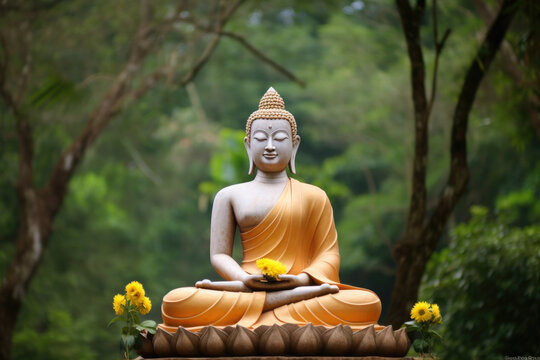 Outdoor Buddha statue among the greenery