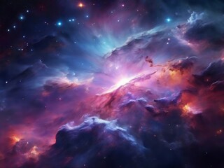 Fototapeta na wymiar Awesome colorful space & cosmos galaxy clouds background, with supernova futuristic concept. Generative AI