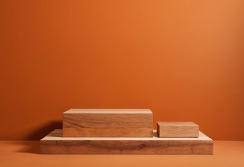 Brown orange background with catwalk for cosmetics