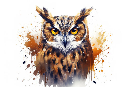 Owl painted in watercolor on a plain white background.