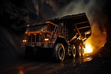 Fototapeta na wymiar Large Dump Truck on Dirt Road - Construction, Mining, and Industrial Hauling