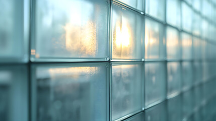 Sunlight filtering through textured glass blocks in a blue hue - obrazy, fototapety, plakaty