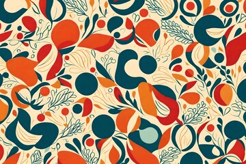 Elegance meets creativity as organic shapes converge in a seamless pattern, capturing the essence of retro aesthetics with a lively primary color background.