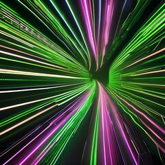 Obraz premium Glowing green neon lines weaving dynamically in a mesmerizing 3D render, leaving radiant tracks on a pitch-black canvas4