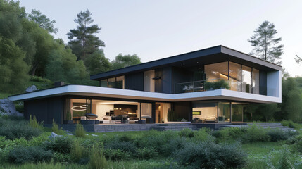 Fototapeta na wymiar modern house design with garden and grass