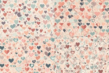 Whirling hearts come alive in a retro-style print, forming a seamless pattern that exudes love and creativity against a backdrop of soft pastel hues.