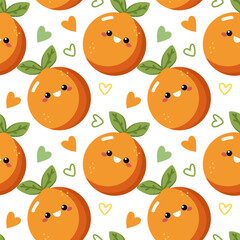 Cute kawaii orange fruit seamless pattern background