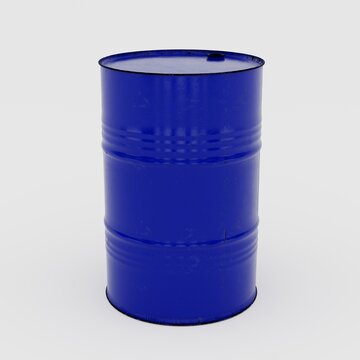 Metal blue barrel for fuel or water. Isolated on a white background. 3D render in high resolution