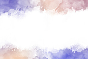 Abstract Watercolor Cloudscape with Floral Frame, Winter Holiday Illustration in Pink and Vintage Grunge Style
