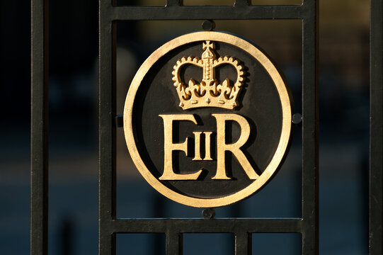LONDON, UK - MAY 24, 2010:  The Royal Cypher of Queen Elizabeth II on the wrought iron gates of the Tower of London