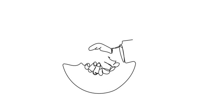 hand drawn of handshake in one line continuous animation video, deal symbol motion graphic design