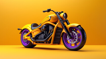 3d render yellow motorcycle in violet background