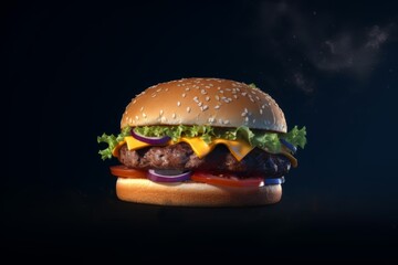 Cheese burger Snack food isolated on blue background