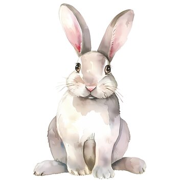 Cute rabbit sitting watercolor illustration for Easter, AI generated.