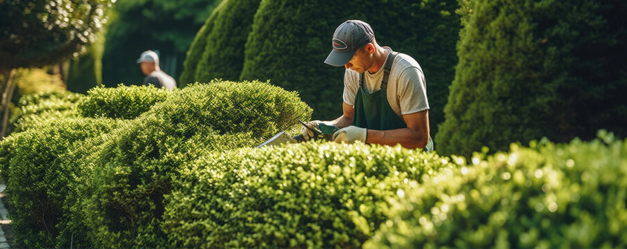 Professional Gardener at work in the garden. generative ai
