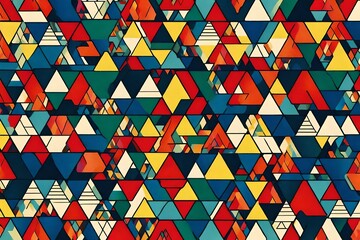 Whirling triangles come alive in a retro-style print, forming a seamless pattern that exudes creativity against a backdrop of trendy primary colors.