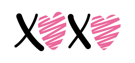 XOXO vector illustration Valentine decoration on a white background 