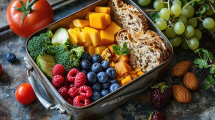 Food box of Healthy meal with fruit and vegetable