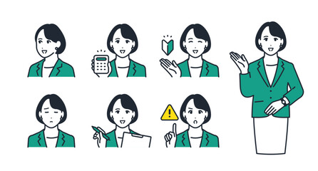 女性コンシェルジュのシンプルなベクターアイコンイラストセット素材