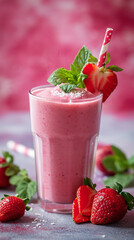 healthy, low carb, vegan strawberry smoothie, in the style of light red and white