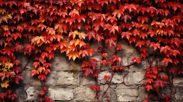 Red ivy on the old wall.
