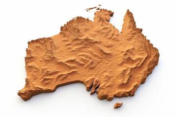 Australia Map with 3D Terrain Extrusion, Bringing Geographic Features to Life, on an Isolated White Background, Generative AI