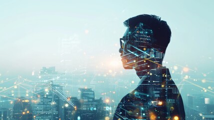 Business network connection, Teamwork, Deal, Partnership and data exchange, Investment analysis, planning and strategy. Businessman working with digital device on smart city