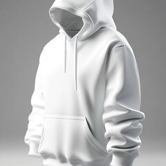 Blank white hoodie with hood mockup, side and back view, 3d rendering. Empty sport sweat-shirt for daily mock up, isolated. Clear fabric or fleece loose overall hoody for fashion outfit template.
