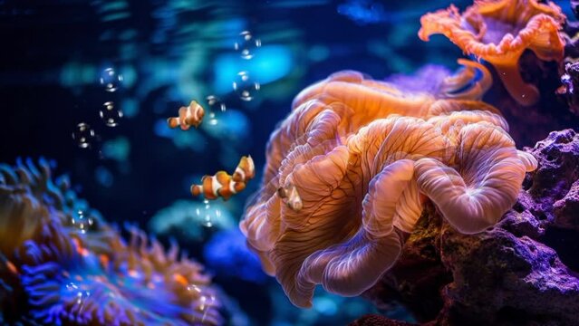 view of little fish and sea plants  in under sea, seamless looping 4k time lapse animation video background