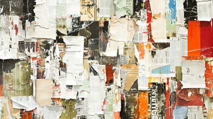 Small torn newspaper pieces arranged on a virtual canvas