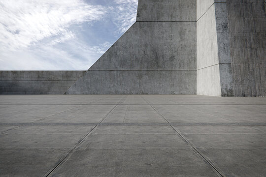 Empty concrete floor for parking. 3d rendering of abstract exterior architecture background.