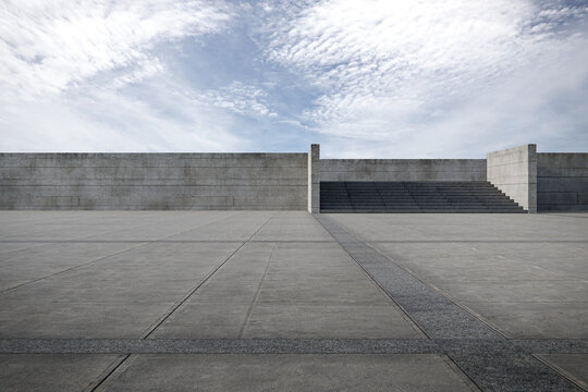 Empty concrete floor for parking. 3d rendering of abstract exterior architecture background.