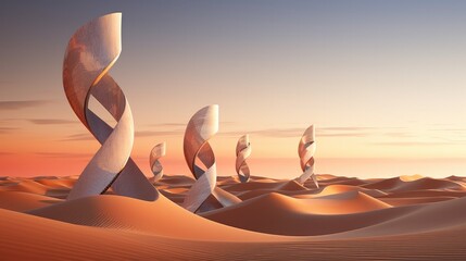 A group of three sculptures in the desert. Generative AI. - obrazy, fototapety, plakaty