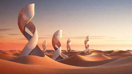 Foto op Canvas A group of three sculptures in the desert. Generative AI. © serg3d