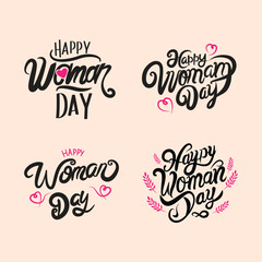 Handwritten  brush lettering of Happy Womanday , Typography design, calligraphy