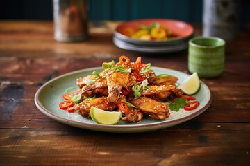 Fototapeta premium spicy chicken wings on rustic plate