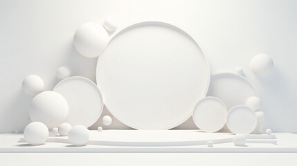 Abstract spheres round circles forms white background