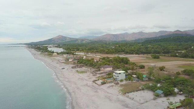 Scenic Panorama Aerial Drone Video of the Beach and Mountain Range of Cabangan, Zambales, Luzon, Philippines