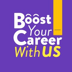 Advertisement banner on hiring employees with purple background saying 'boost your career with us'