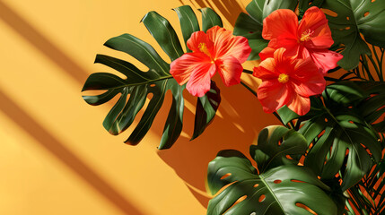 Bright colored monstera flower, on a light background