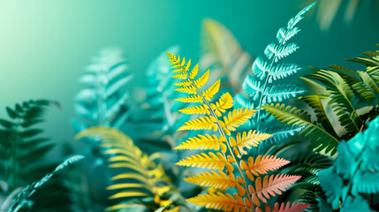 large tricolor fern leaves on a light background